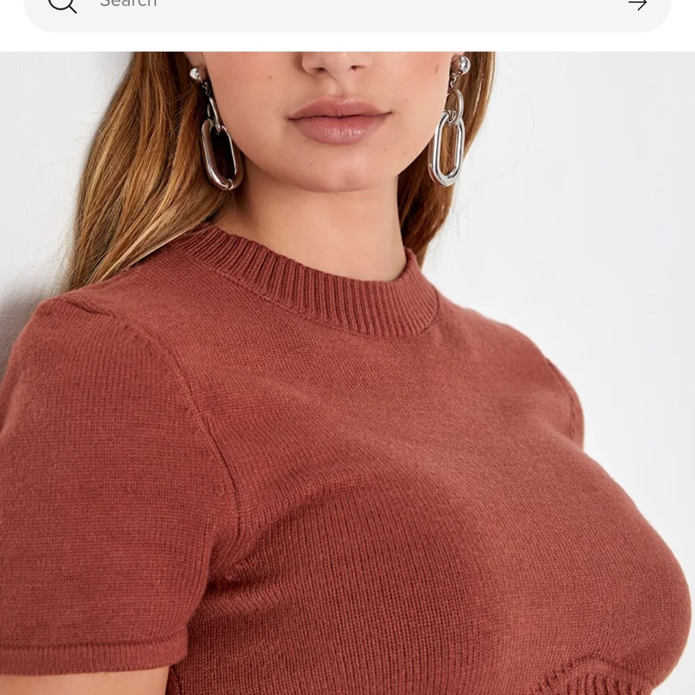 Lulus Everyone's a Winter Rust Brown Short Sleeve Seamed Sweater Top XL - Picture 4 of 11